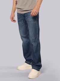 Med Blue Comfort Straight Fit Denim Cargo