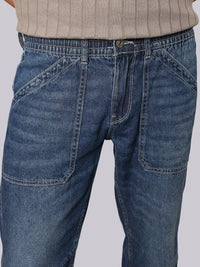 Med Blue Comfort Straight Fit Denim Cargo