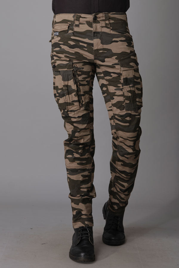 Khaki Camo Print Regular Fit Cargo Pant