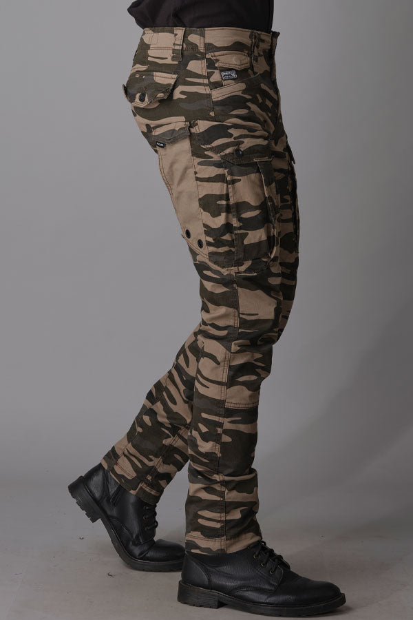 Khaki Camo Print Regular Fit Cargo Pant