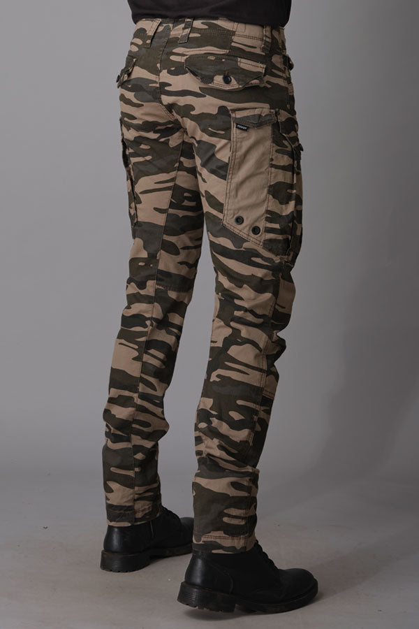 Khaki Camo Print Regular Fit Cargo Pant