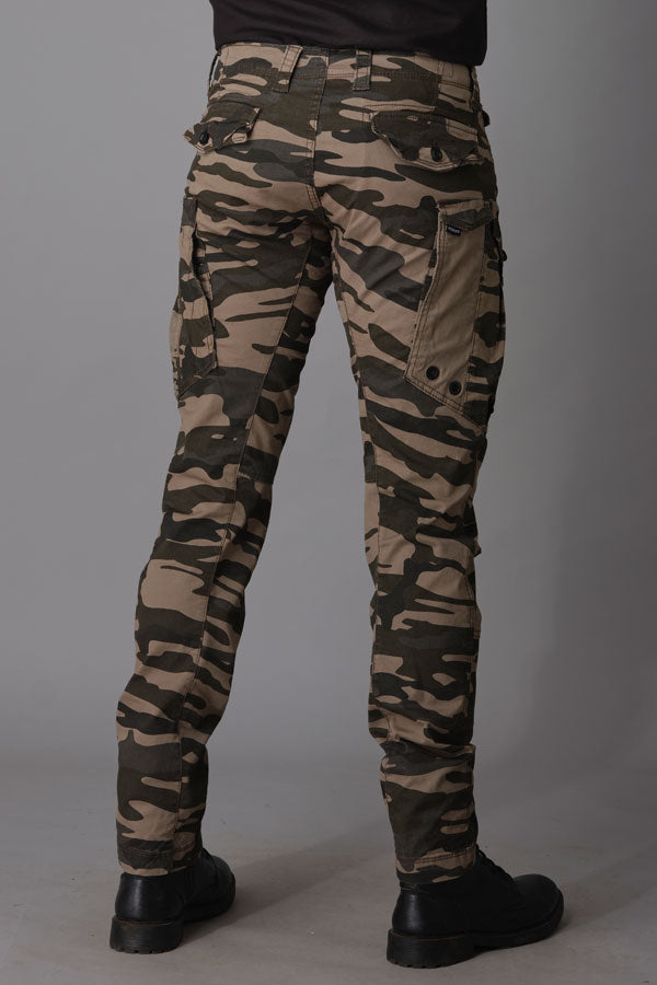 Khaki Camo Print Regular Fit Cargo Pant