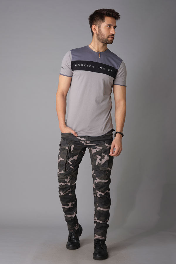 Lt Grey Camo Print Regular Fit Cargo Pant