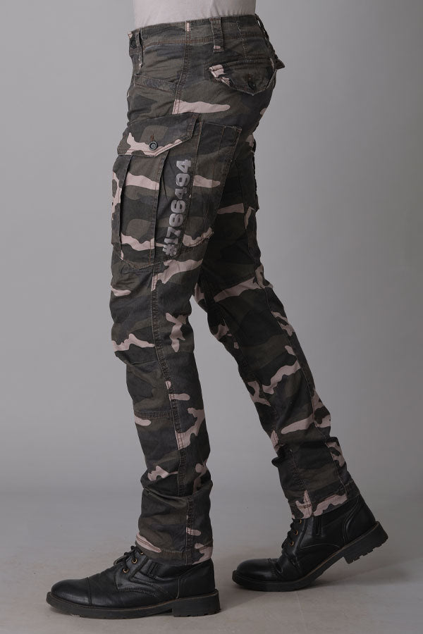 Lt Grey Camo Print Regular Fit Cargo Pant