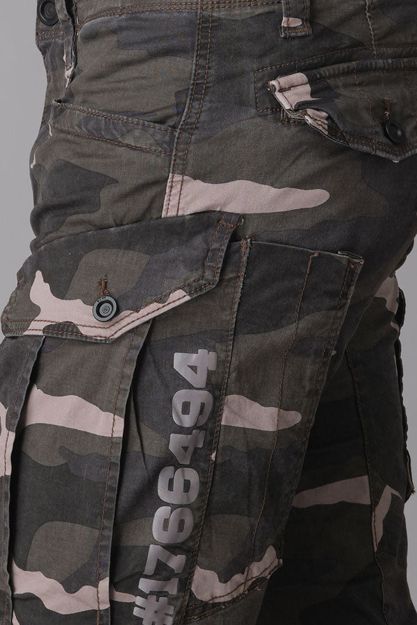 Lt Grey Camo Print Regular Fit Cargo Pant