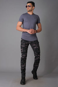 Dark Grey Camo Print Regular Fit Cargo Pant