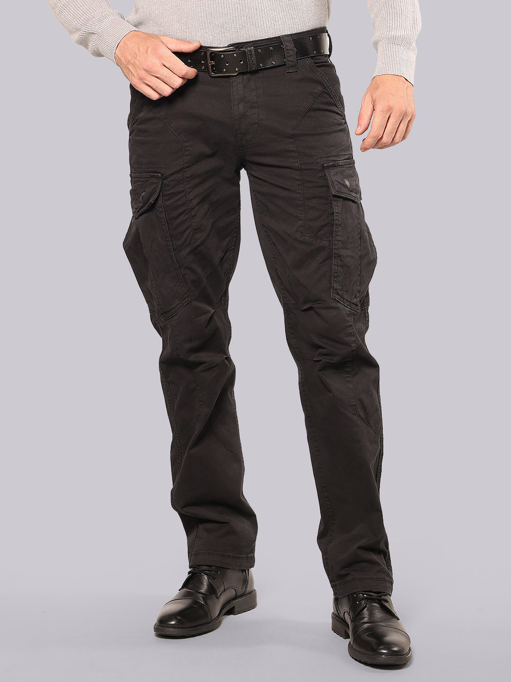Black Comfort Straight Fit Stretch Cargo Pant