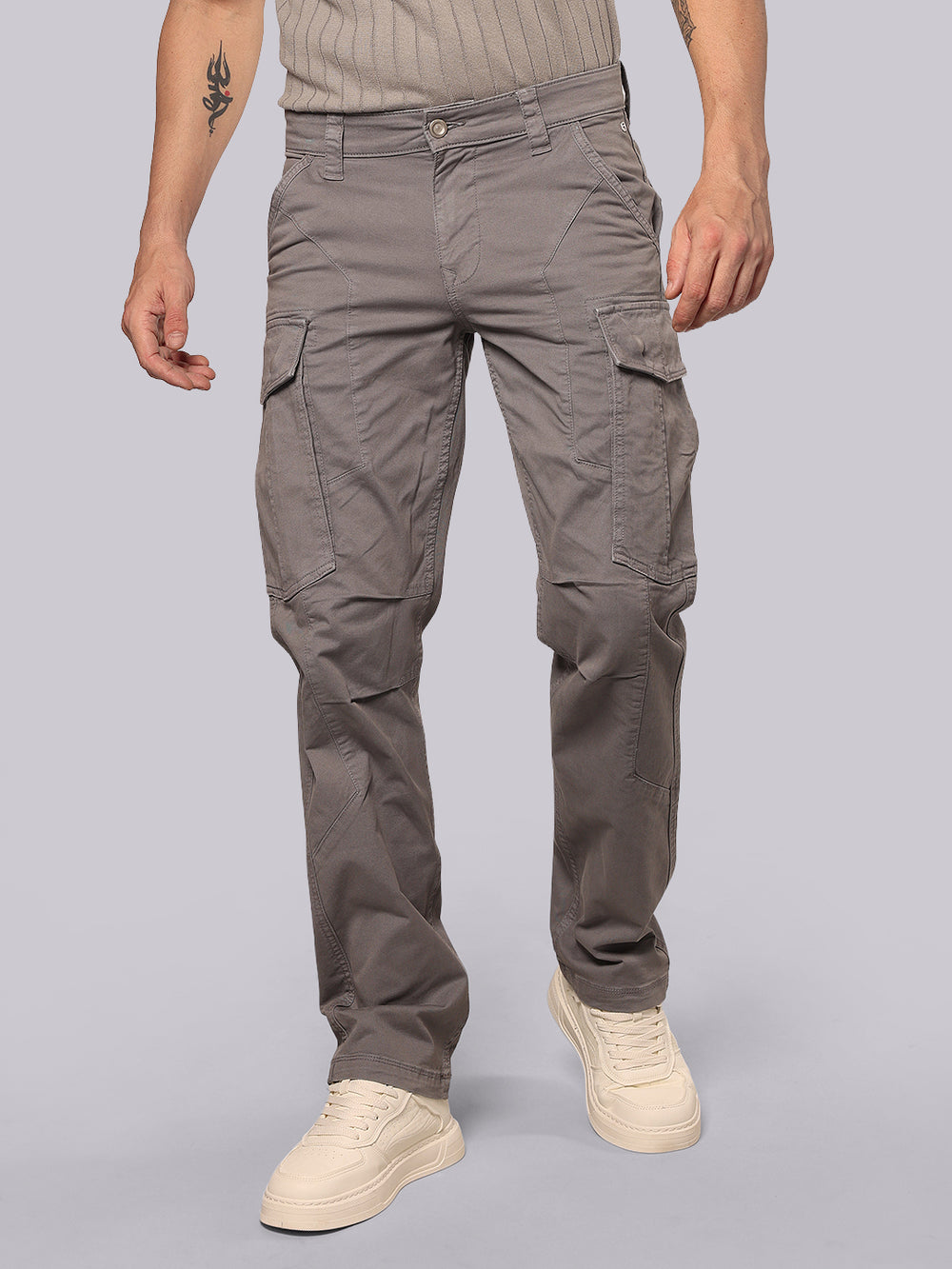 Clay Grey Comfort Straight Fit Stretch Cargo Pant