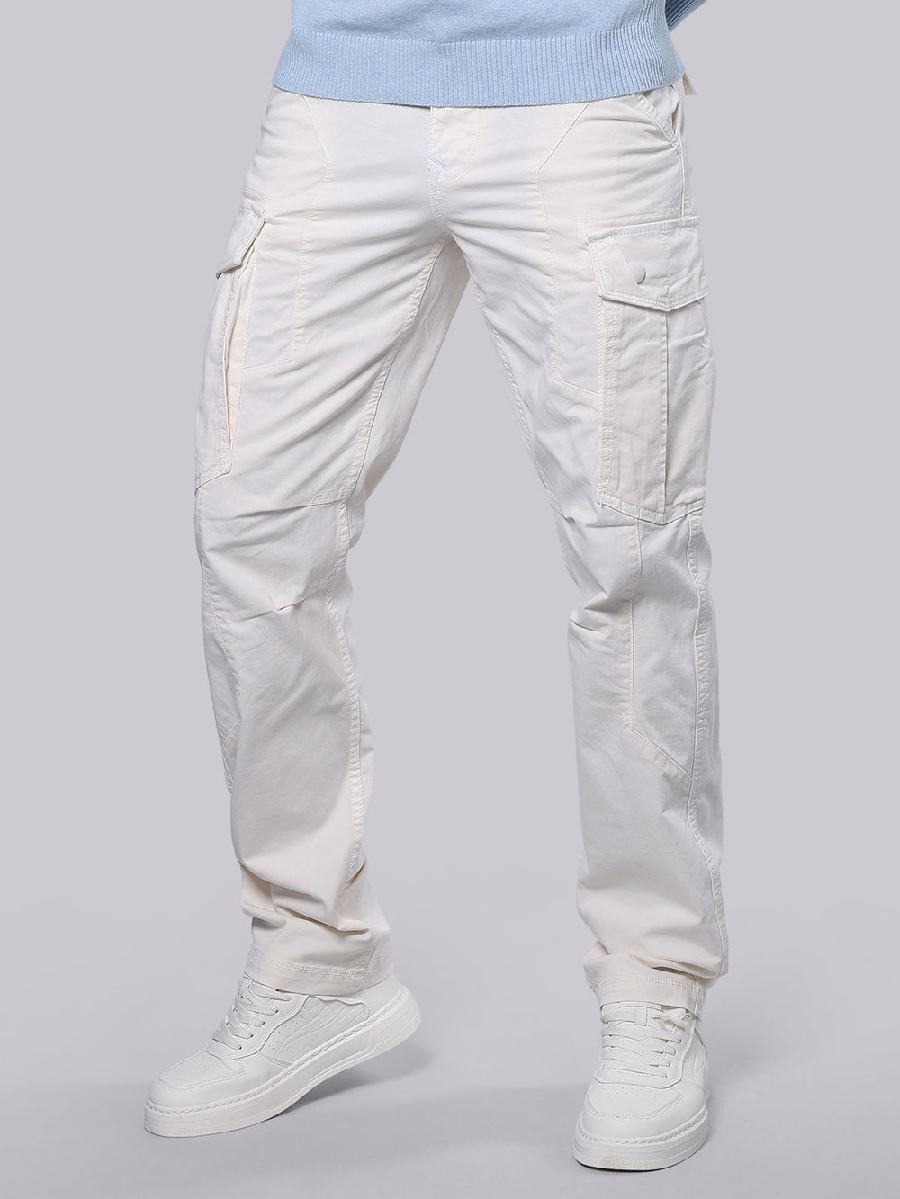 Off White Comfort Straight Fit Stretch Cargo Pant