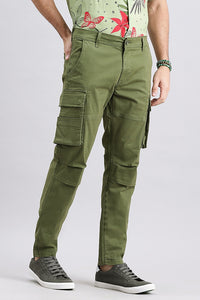Military Green Slim Fit Cargo Pant (Regular Fit)