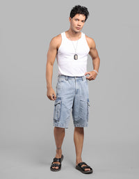 Lt Blue Denim Cargo Shorts