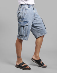 Lt Blue Denim Cargo Shorts