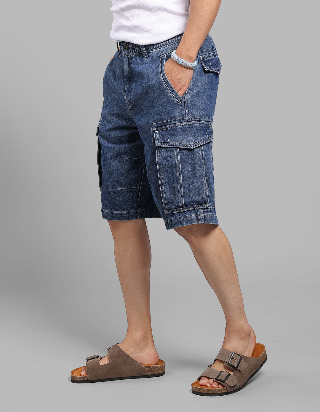 Med Blue Denim Cargo Shorts