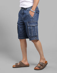Med Blue Denim Cargo Shorts