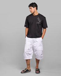 White 6 Pockets Stretch Loose Fit Jorts