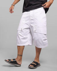 White 6 Pockets Stretch Loose Fit Jorts