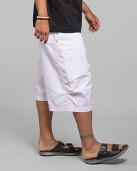 White 6 Pockets Stretch Loose Fit Jorts