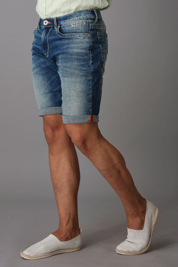 Med Blue Solid Slim Fit Denim Short (Denim Slim)