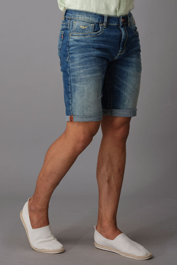 Med Blue Solid Slim Fit Denim Short (Denim Slim)