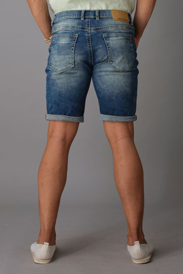 Med Blue Solid Slim Fit Denim Short (Denim Slim)