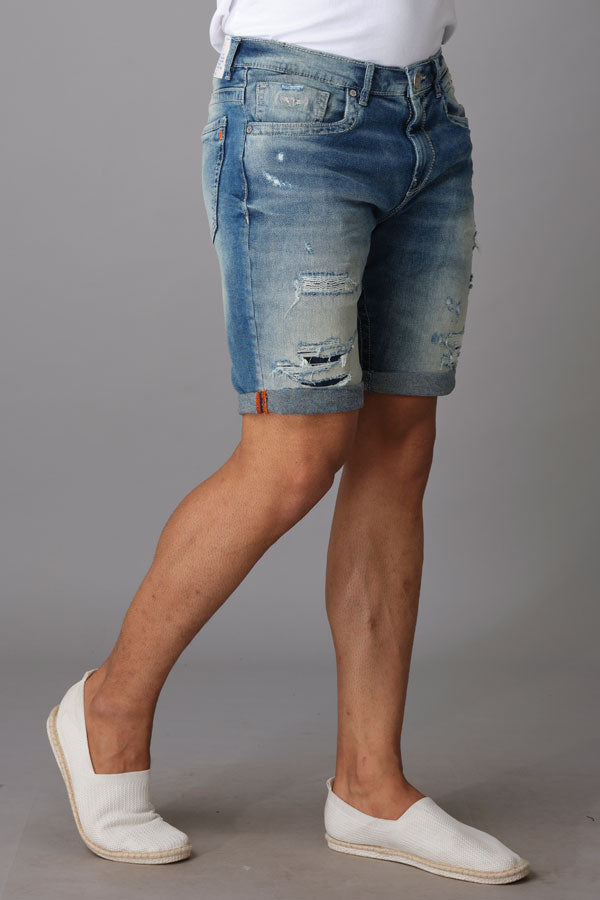 Med Blue Solid Slim Fit Denim Short (Denim Slim)