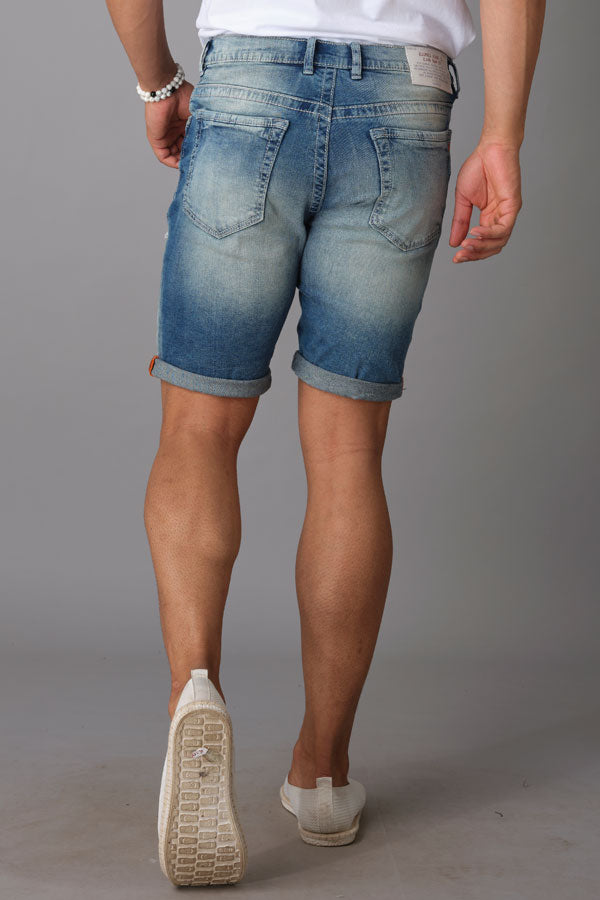 Med Blue Solid Slim Fit Denim Short (Denim Slim)