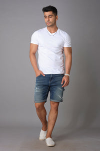 Med Blue Solid Slim Fit Denim Short (Denim Slim)