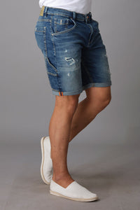 Med Blue Solid Slim Fit Denim Short (Denim Slim)
