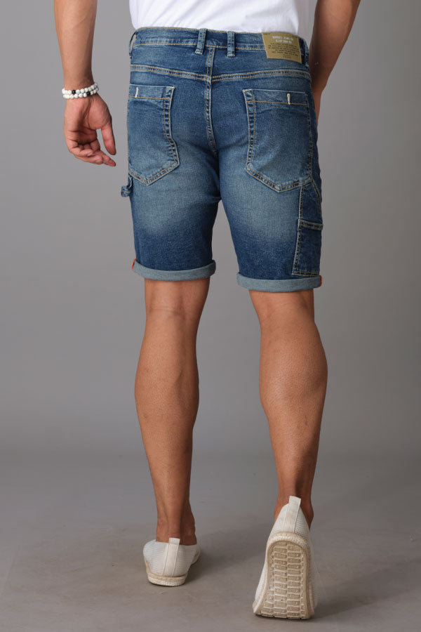Med Blue Solid Slim Fit Denim Short (Denim Slim)