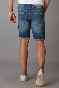 Med Blue Solid Slim Fit Denim Short (Denim Slim)