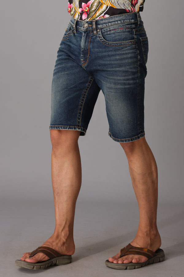 Med Blue Solid Slim Fit Denim Short (Denim Slim)