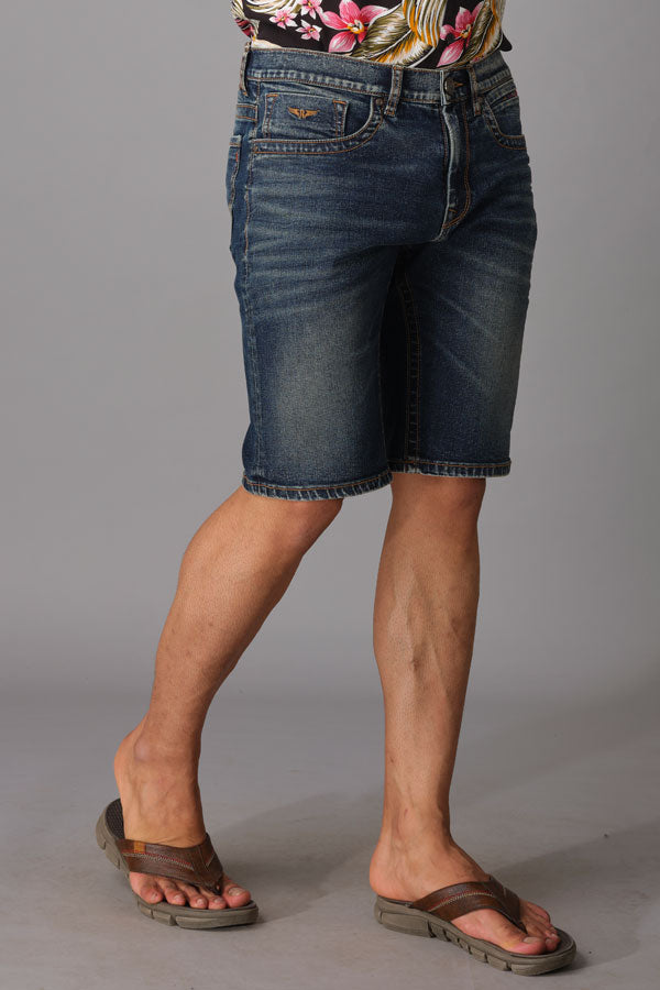 Med Blue Solid Slim Fit Denim Short (Denim Slim)