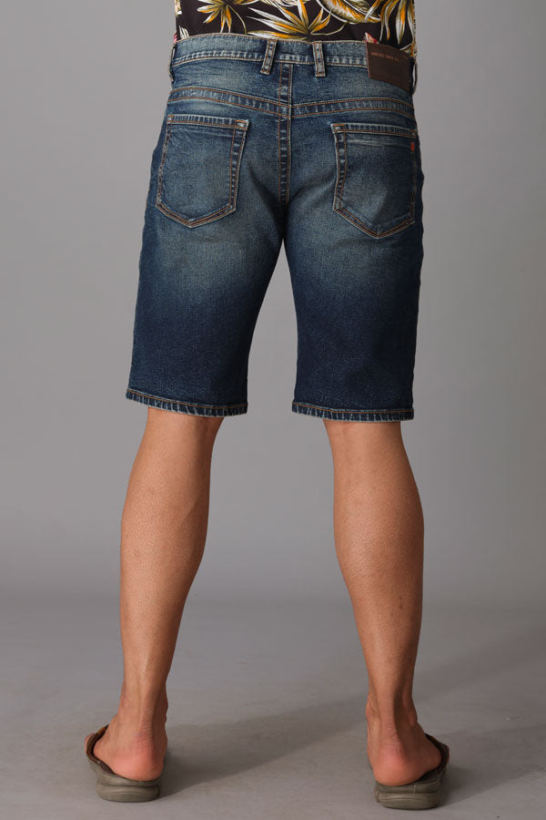 Med Blue Solid Slim Fit Denim Short (Denim Slim)