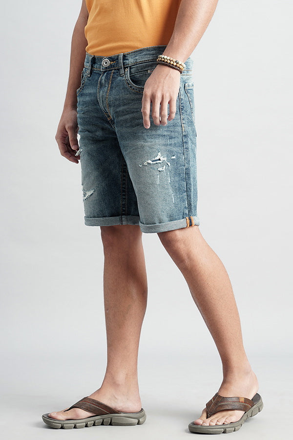 Med Blue Denim Short (Denim Slim Fit)