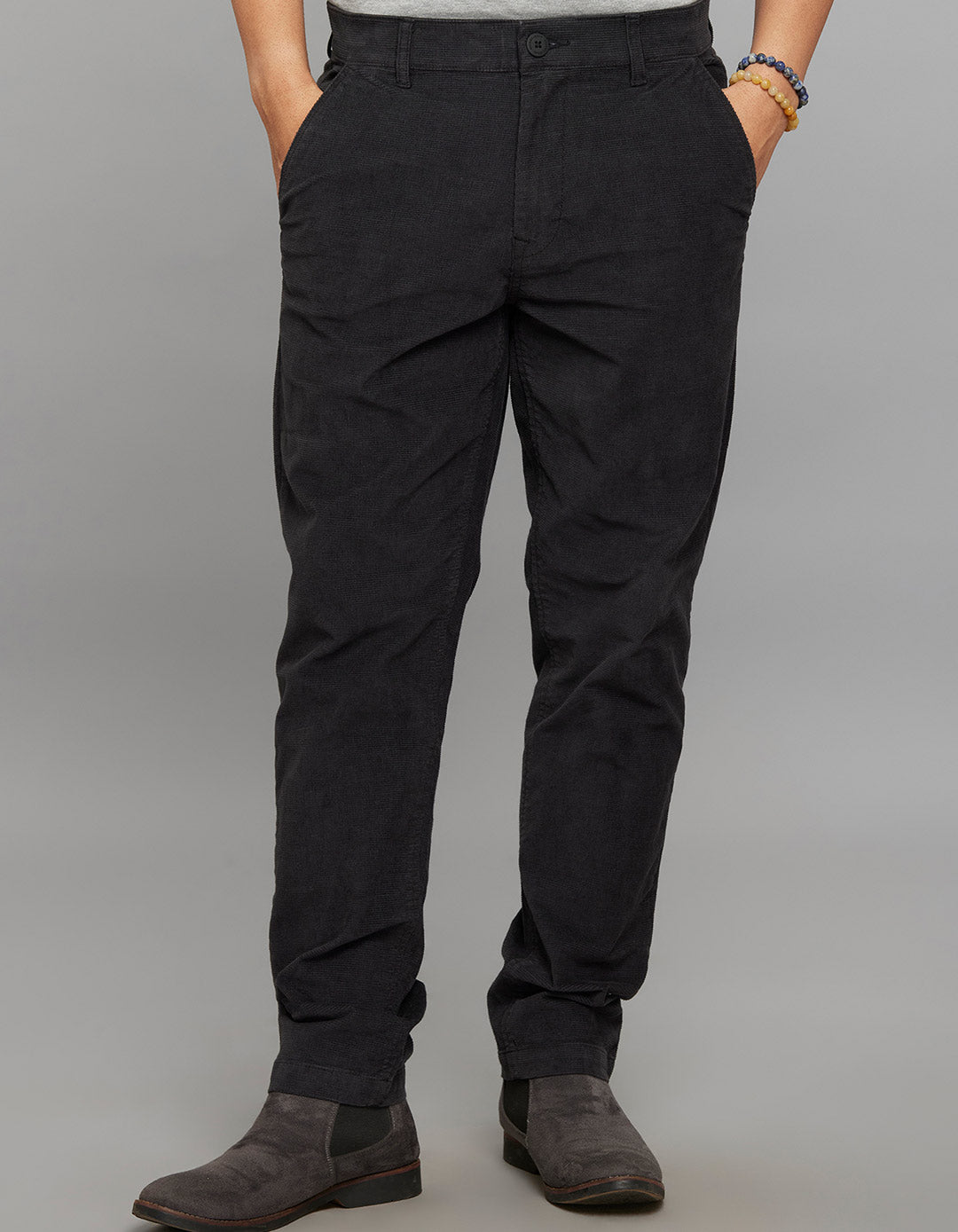Grey Regular Straight Fit Corduroy Chino