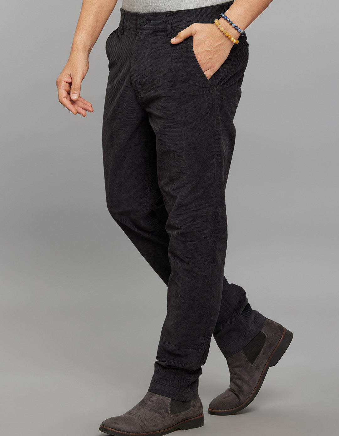 Grey Regular Straight Fit Corduroy Chino