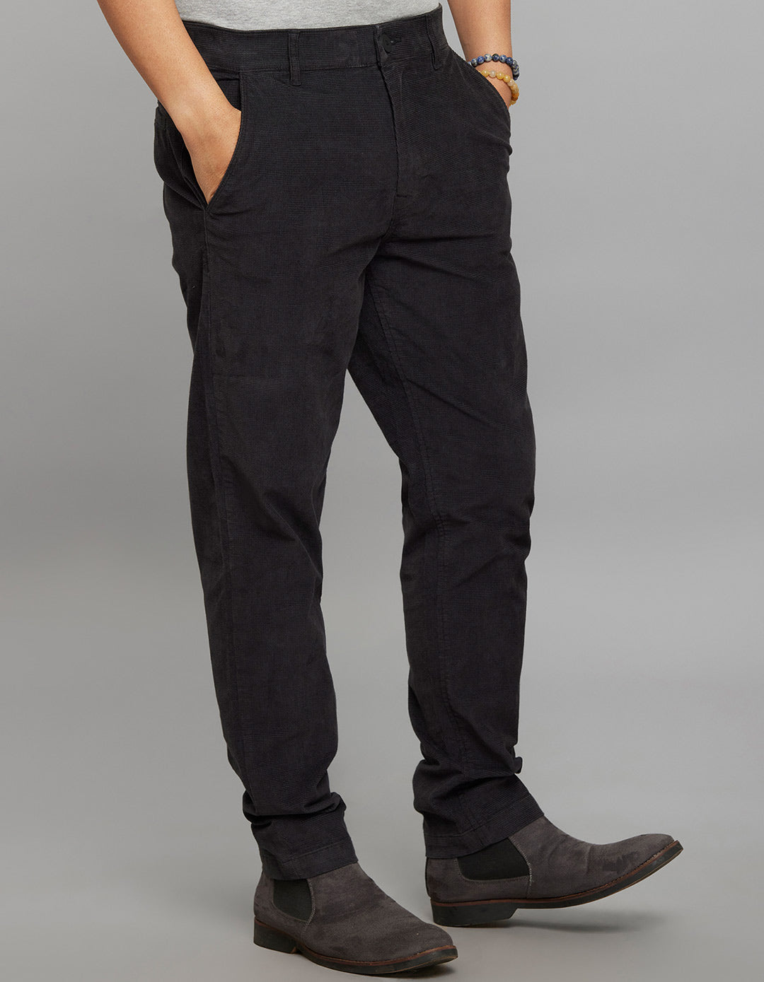 Grey Regular Straight Fit Corduroy Chino