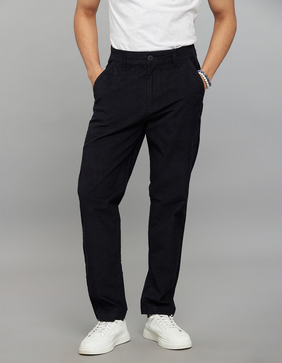 Black Regular Straight Fit Corduroy Chino