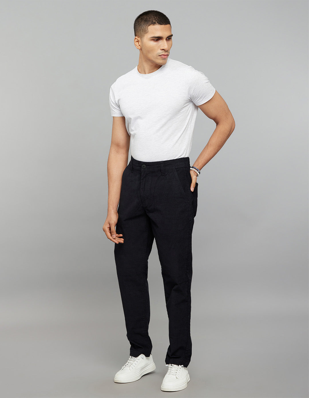 Black Regular Straight Fit Corduroy Chino