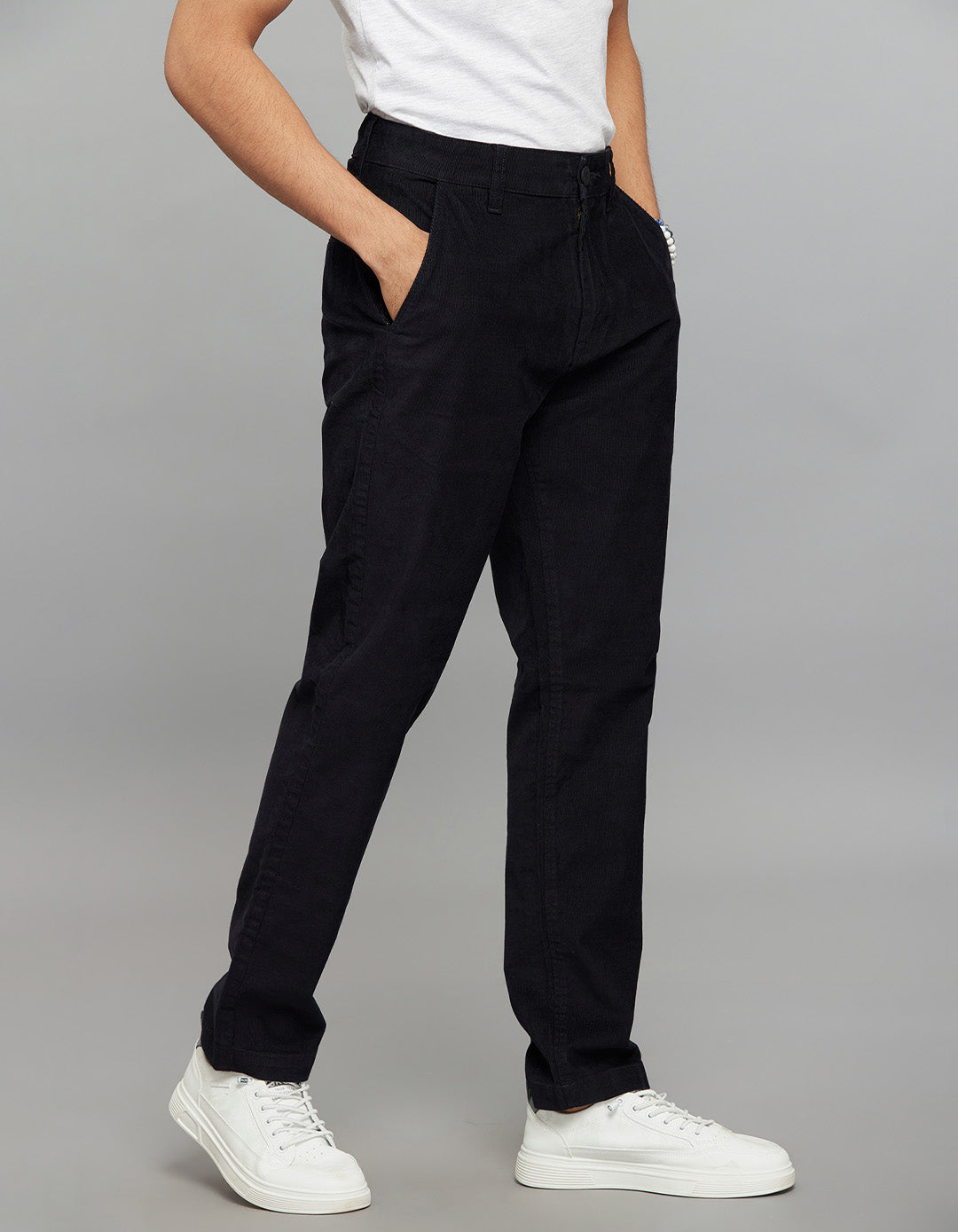 Black Regular Straight Fit Corduroy Chino
