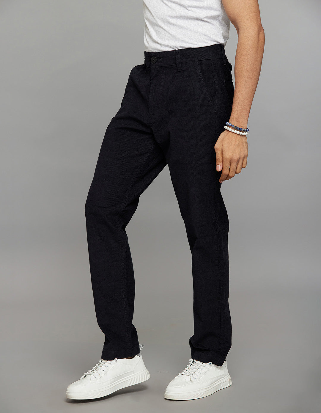 Black Regular Straight Fit Corduroy Chino