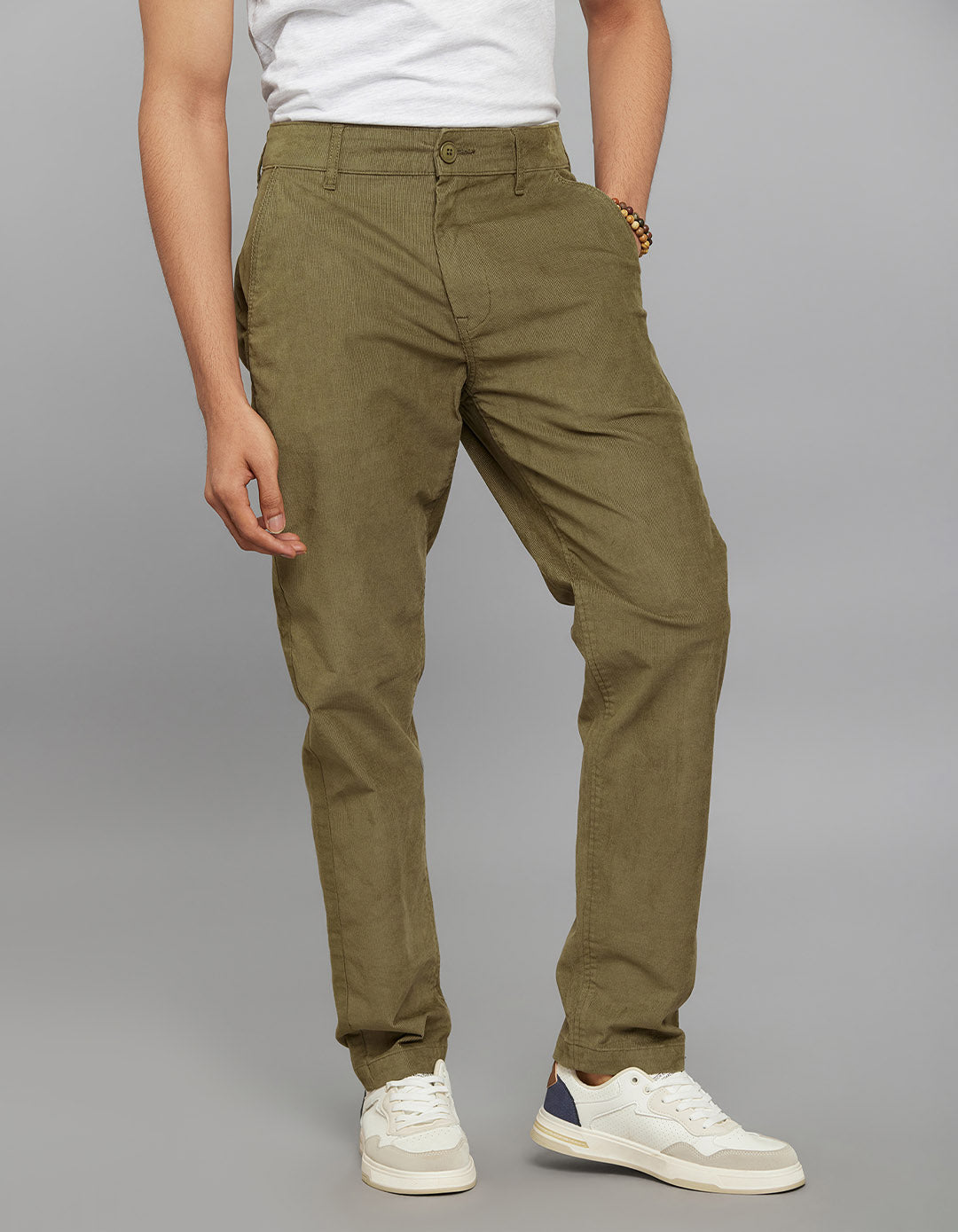 Olive Regular Straight Fit Corduroy Chino