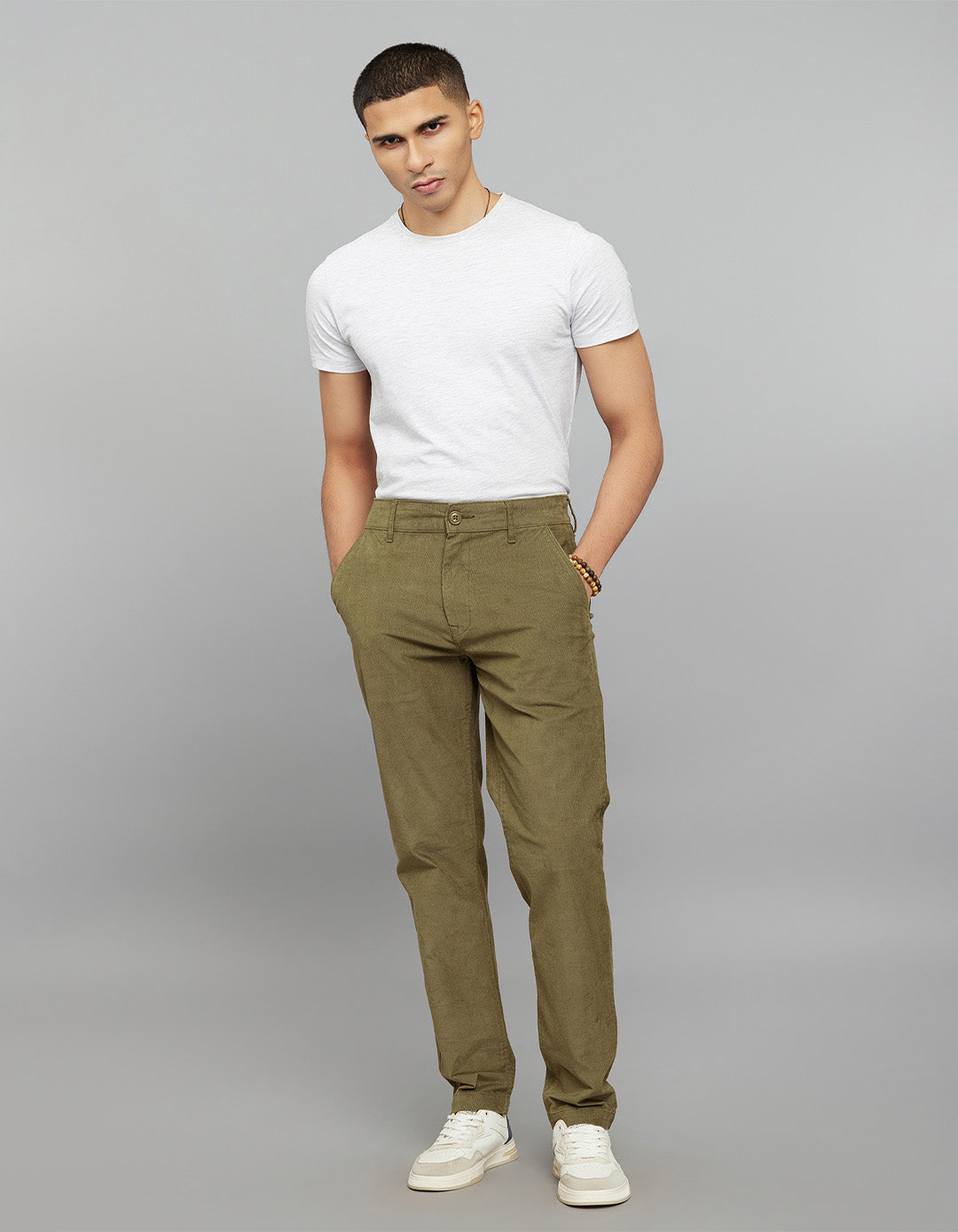 Olive Regular Straight Fit Corduroy Chino