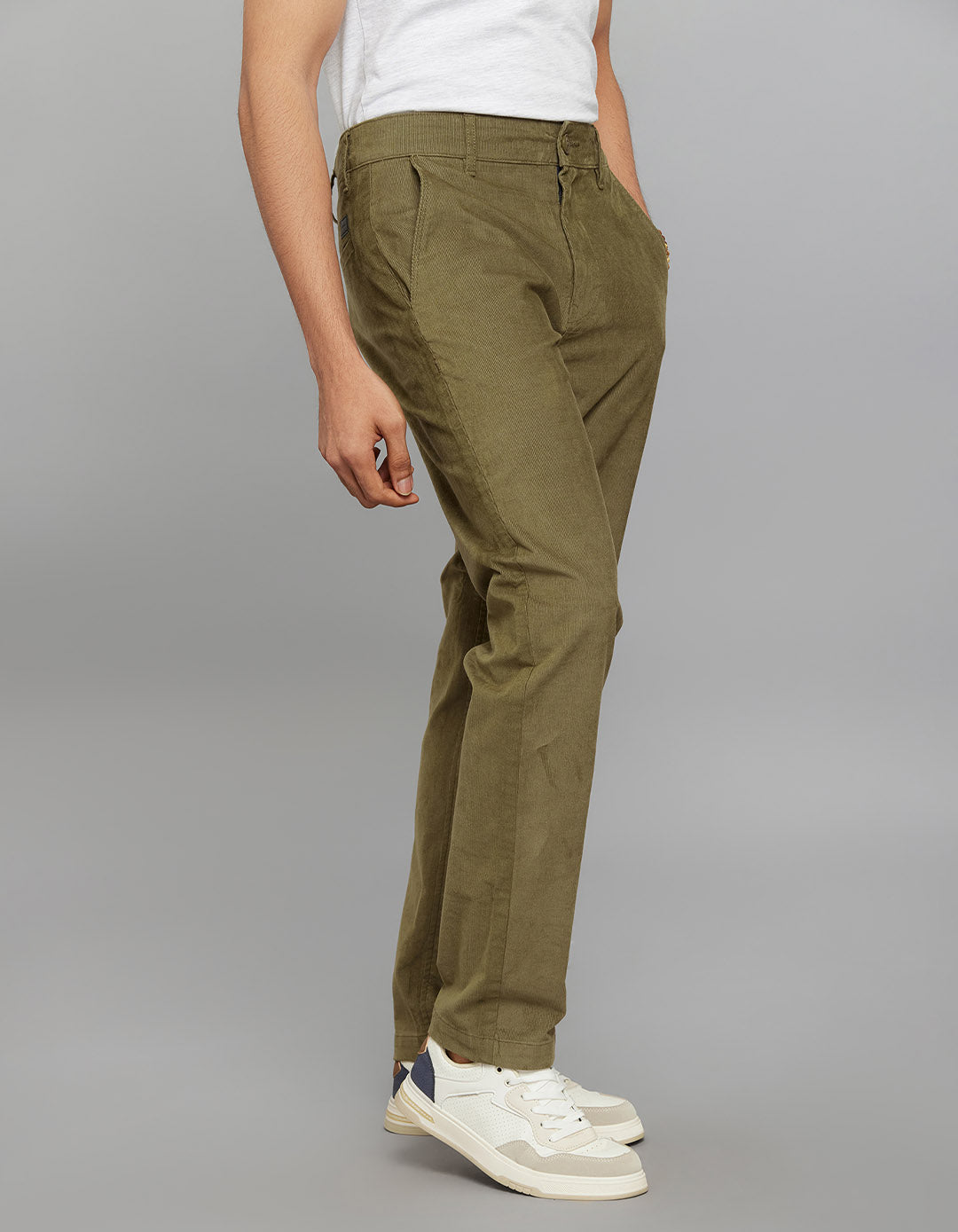 Olive Regular Straight Fit Corduroy Chino