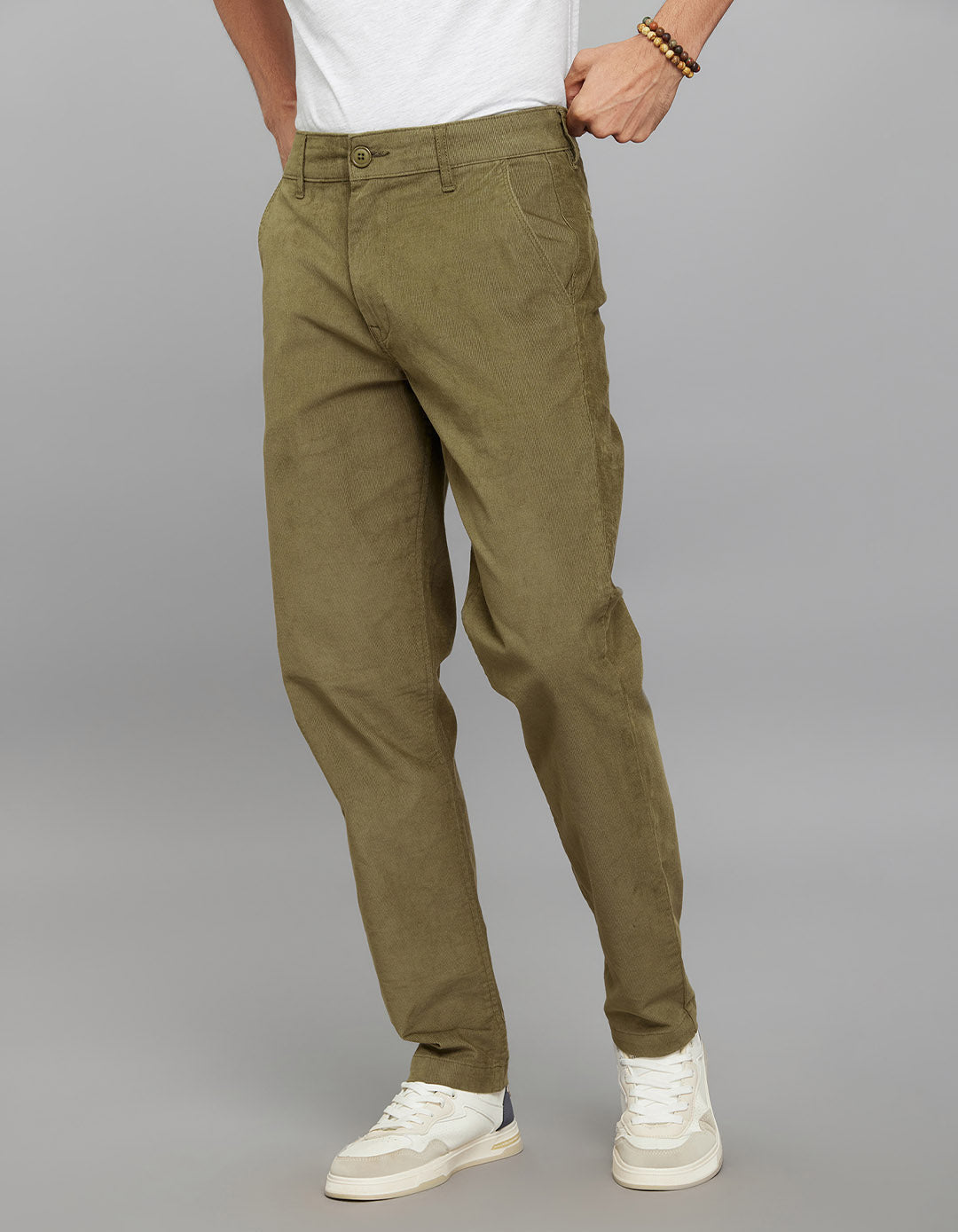 Olive Regular Straight Fit Corduroy Chino
