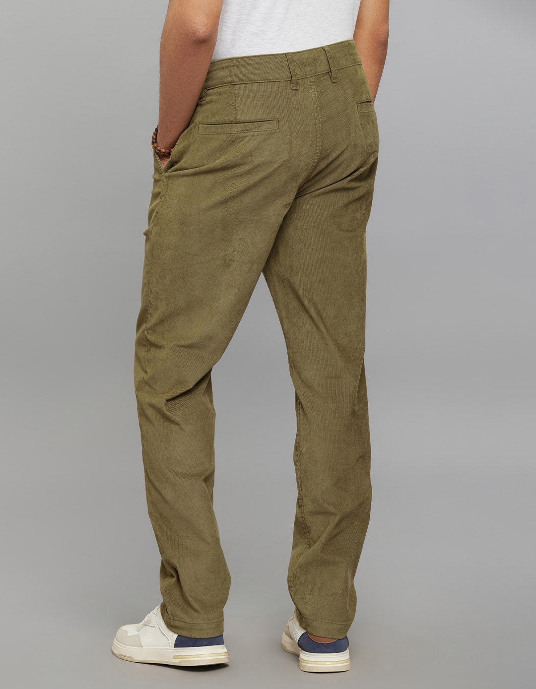 Olive Regular Straight Fit Corduroy Chino