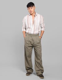 Green Pleated Korean Fit Cotton Pants