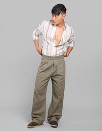 Green Pleated Korean Fit Cotton Pants