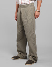Green Pleated Korean Fit Cotton Pants