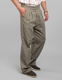 Green Pleated Korean Fit Cotton Pants
